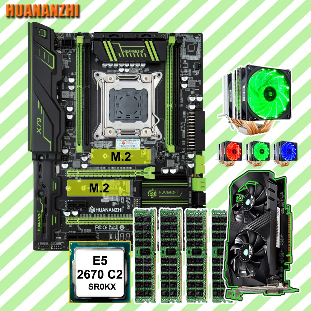 HUANANZHI X79 Super Motherboard 2*M.2 SSD Slot CPU Xeon E5 2670 6 Tubes CPU Cooler 32G RAM 4*8G RECC Video Card GTX1050Ti 4G