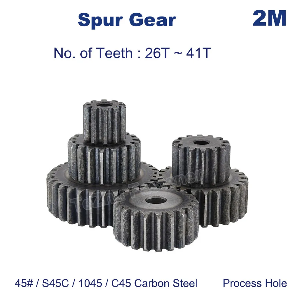 

Flat Gear 2M 26T~41T Cylindrical Gear Spur Gear Outer External Gears Metal Transmission Gear No Step 45# S45C 1045 C45 Steel