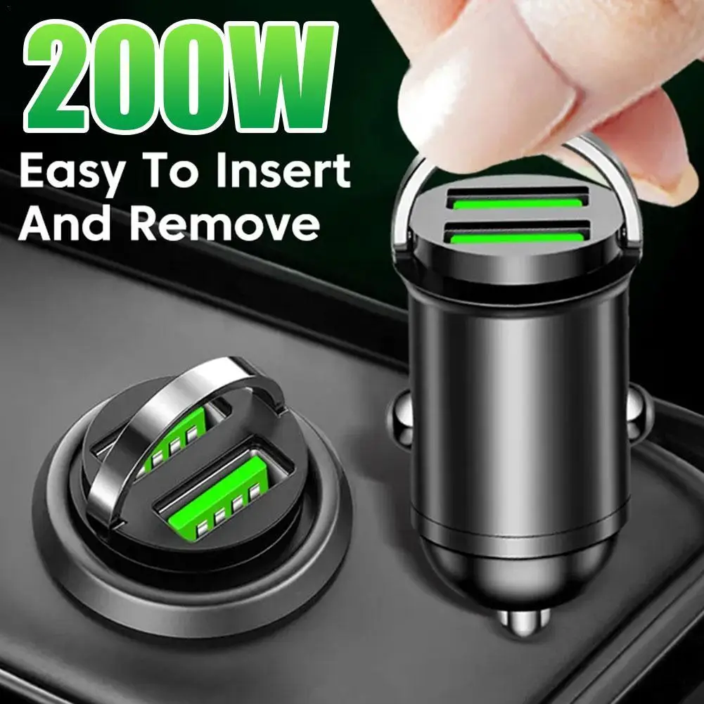 

Mini Pull Ring 200W Dual USB Car Charger QC 3.0 Fast Charging Car Phone Charger Adapter For IPhone Huawei Sumsung