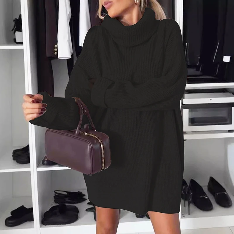 Женский вязаный свитер-водолазка элегантный Свободный теплый свитер с длинным