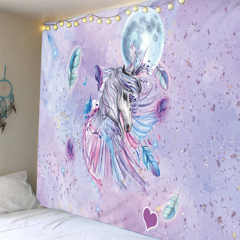 

3D Purple Unicorn Tapestries Wall Hanging Bohemian Tapestry Travel Sandy Beach Picnic Throw Bed Sheet Customized Dropship
