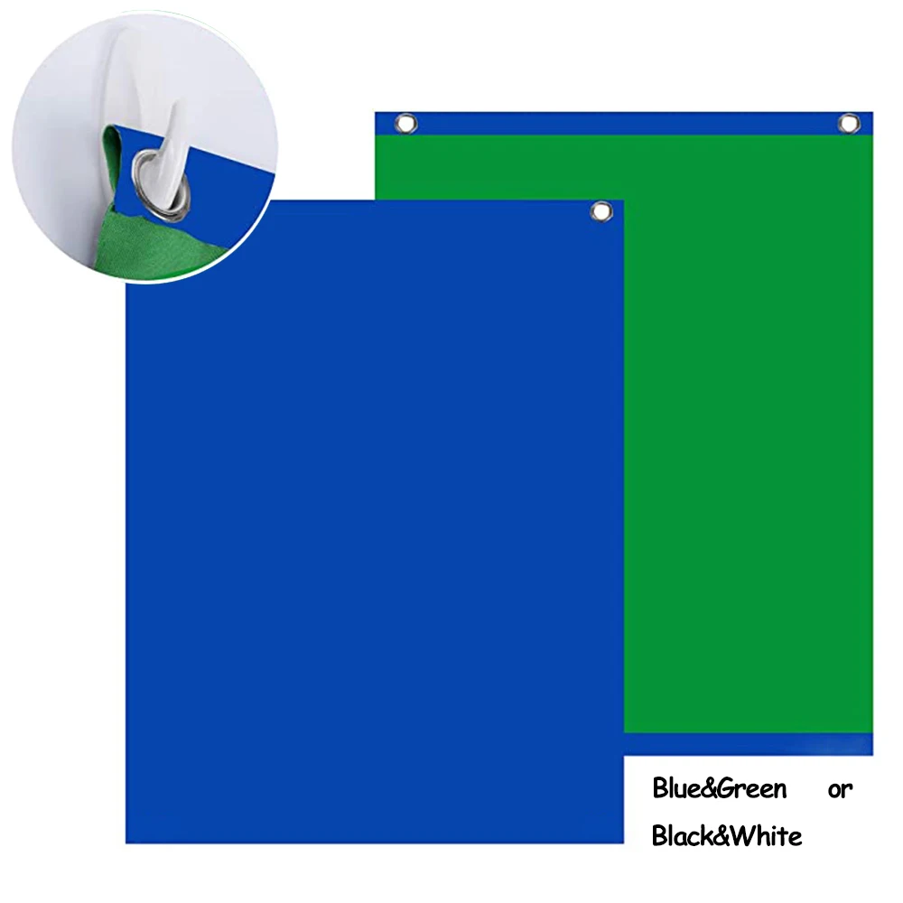 

1.5*2M Blue Green Photography Background Backdrop 2 in 1 Chromakey Stand-free Background Cloth For Photo Studio with 2 Hooks