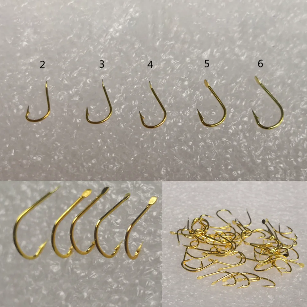 

1000pcs Wholesale Bulk 2# 6# Fish Hook Barbed Golden High Carbon Steel Hooks for Bass Luya Sea Ice Fishing Accessories Equipment