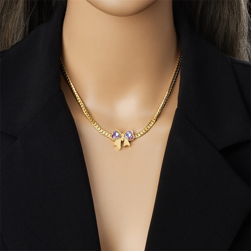 MEYRROYU из нержавеющей стали 316L жемчужно-розовое фиолетовое ожерелье с бантом для