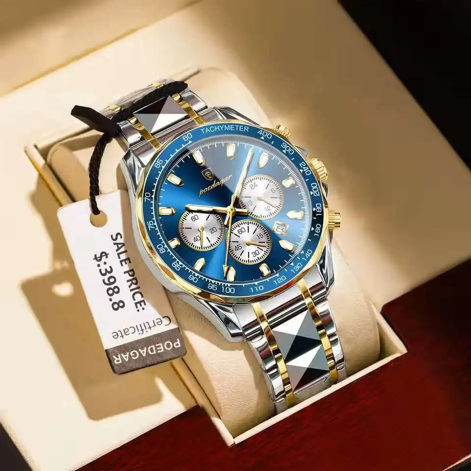 POEDAGAR Роскошные спортивные часы мужские кварцевые водонепроницаемые светящиеся