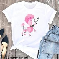 cute pink poodle animal print white t shirt women dog mom lover shirt mothers day gift summer 2022 woman clothes custom tshirt