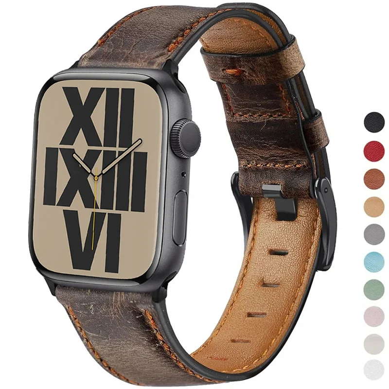 

Ремешок кожаный в стиле ретро для Apple Watch Band 44 мм 40 мм 42 мм 38 мм Ultra/2 49 мм, браслет на запястье для iWatch series 3 4 5 6 se 7 8 9 41/45 мм