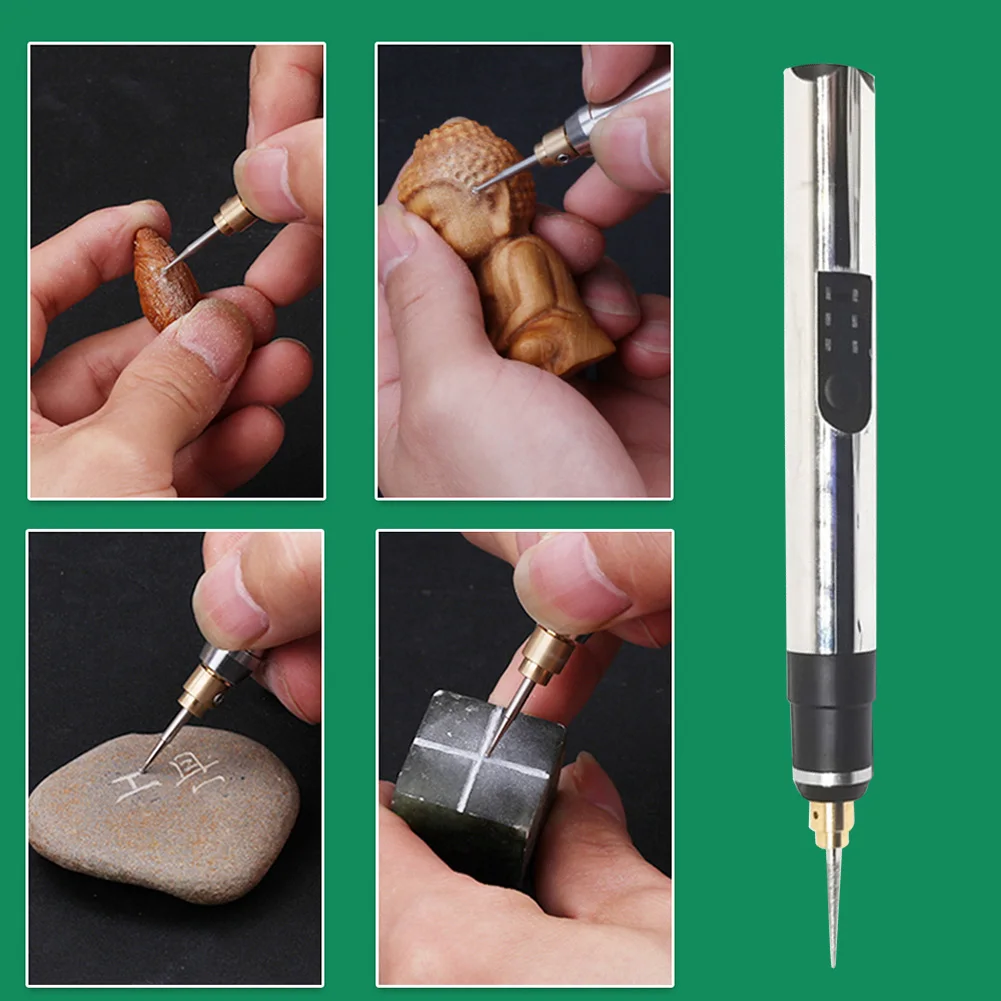 Electric Engraver Etching Pen Professional Electric Drilling Etching Pen Rechargeable 3 Gears Adjustable for Jewelry Glass Wood