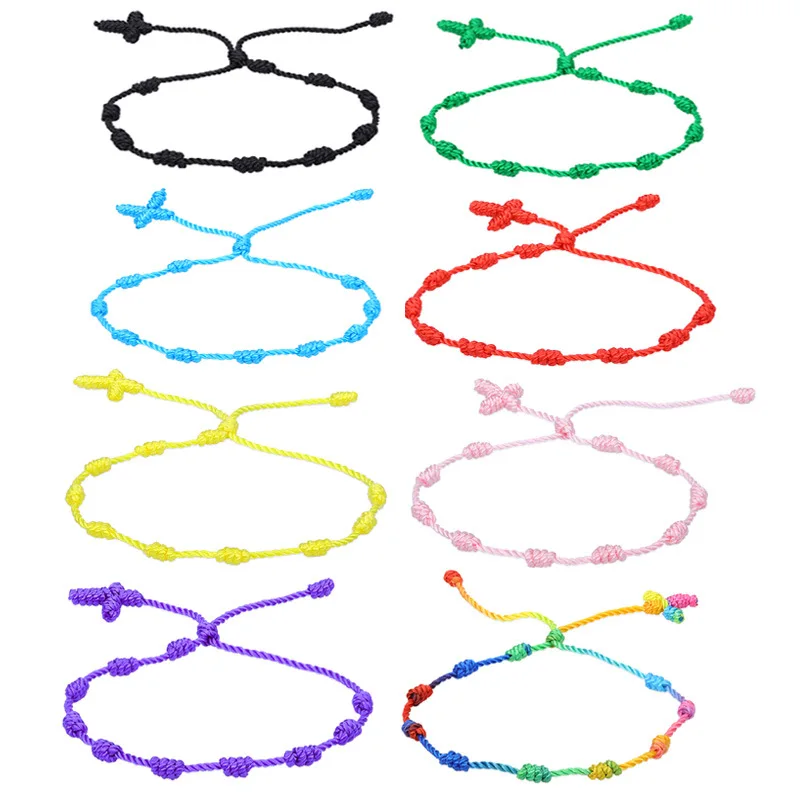 

10 Knots Red String Bracelet for Lucky Amulet Adjustable Colorful Friendship Couple Braid Rope Wristband Jewelry Wholesale