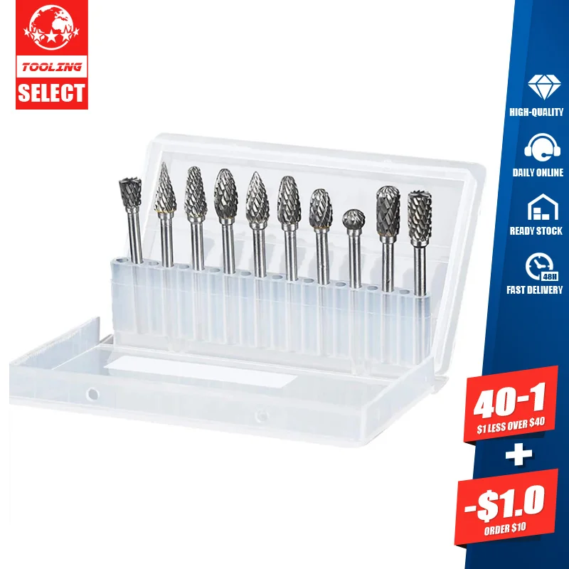 

10pcs Tungsten Carbide Drill Chuck Bits For Metal Burr Tungstenio Burs Cnc Milling Cutter Dremel Accessories Mini Cone Set