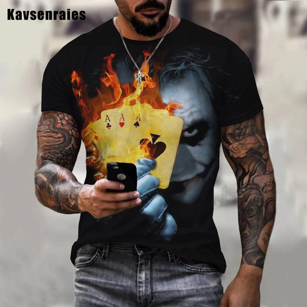 Футболка с 3D-принтом игральных карт и пламени для мужчин женщин модная