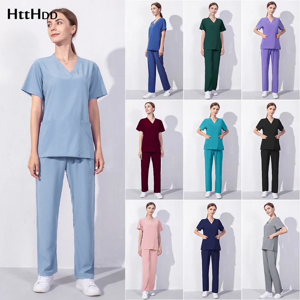 

Thin Medical Surgical Uniforms Breathable Beauty Salon Pharmacy Hospital Scrubs Suit Dentistry Pet Doctor Overalls Nurse Uniform
