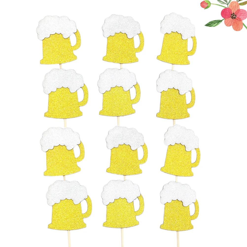 

12 PCS Plug Cake Picks Beer Cup Topper Toppers Baby Decor Wedding Decorations Ceremony Cupcake