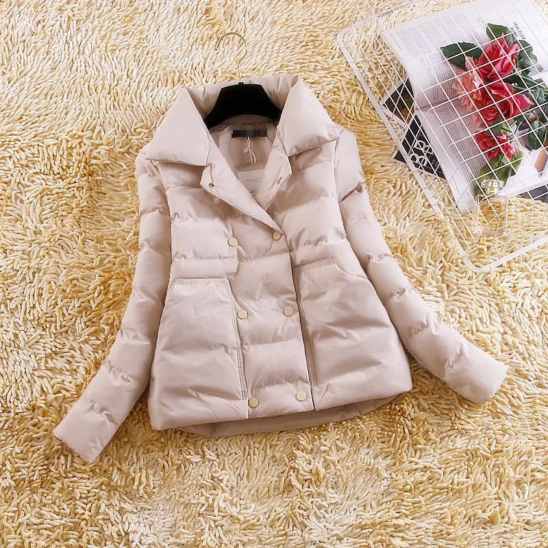 Lightweight Padded Jacket Women Short Section 2022 Winter New Korean Version Slim Down Padded Jacket Double-Breasted Padded Coat