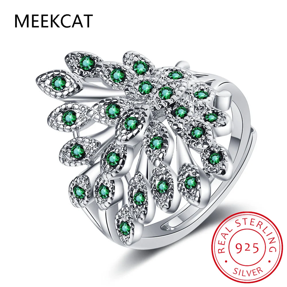 925 Sterling Silver Colorful Zircon Peacock Opening Ring Pave Setting CZ Adjustable Bague Anillos for Women Fine Jewelry