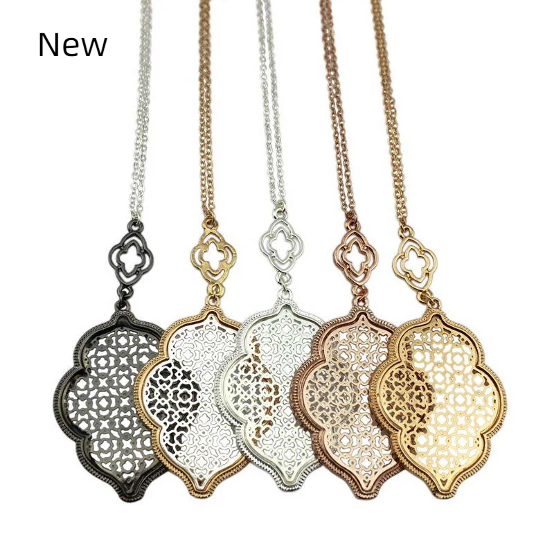 

ZWPON 2020 Hollow Teardrop Filigree Pendant Long Necklace for Women Statement Necklaces Pendants Jewelry Valentines Day Gift