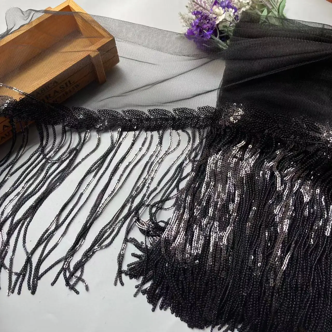 

2 ярда, черная кисточка, зернистая отделка, лента с бахромой, вышитые аксессуары для шитья, свадебное платье, вечеринка, Хэллоуин, Новинка