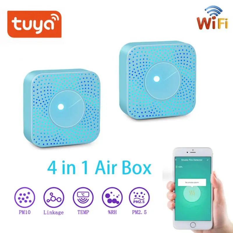 

Умный датчик воздуха Aubess Tuya 4 в 1, Wi-Fi PM2.5,PM10, формальдегид, датчик температуры и влажности воздуха, Автоматическая сигнализация