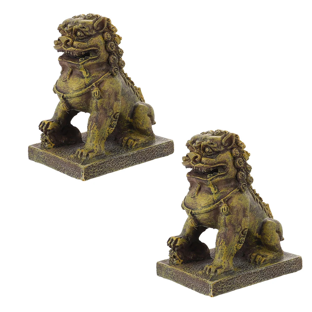 

2pcs Sculpture Chinese Guardian Figurine Model Wealth Protection Statue Aquarium Landscape Ornament for Home Office Shop