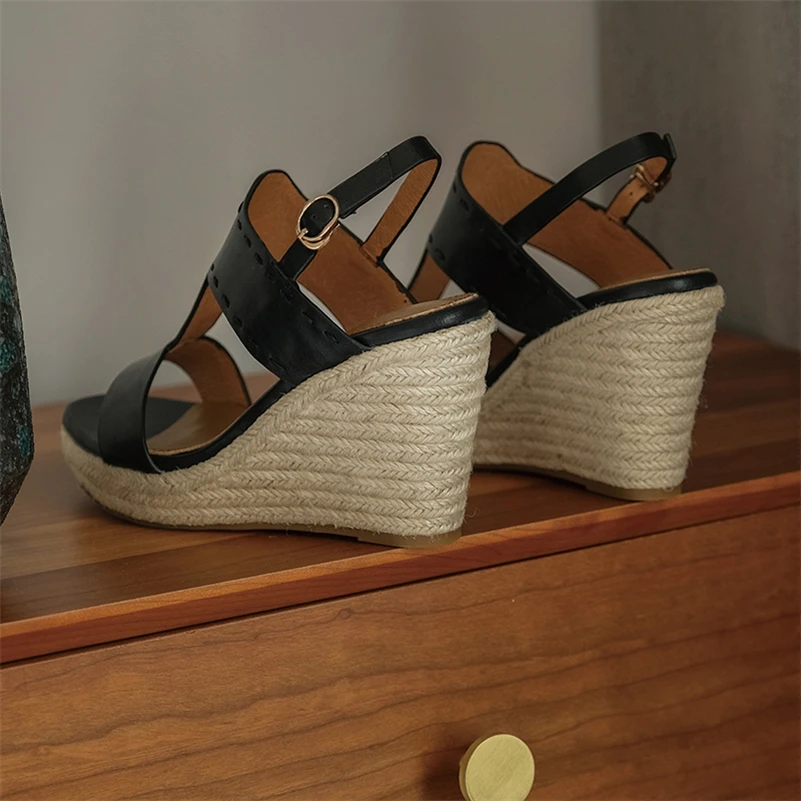 Женские босоножки на танкетке Meotina летние сандалии из натуральной кожи с