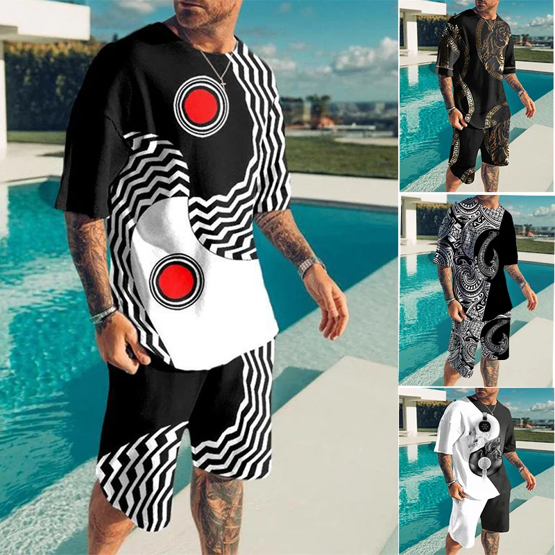 

Men's Tracksuit 3d Solid Print O-neck Man Summer Suit Casual Short Sleeve Shorts Sets Beach T Shirt Shorts Outfits Male Clothes