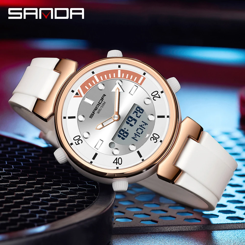 

SANDA New Fashion Men Quartz Watch with Electronic Display Luminous LED Trend Mens Watches 50M Water Resistant Reloj Hombre 3122