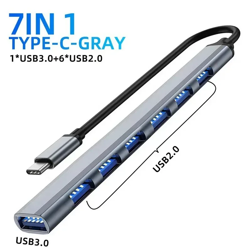 USB-концентратор типа C 3 0 USB-A разветвитель-концентратор 7-портовый USB3.0/2.0 с USB-C PD
