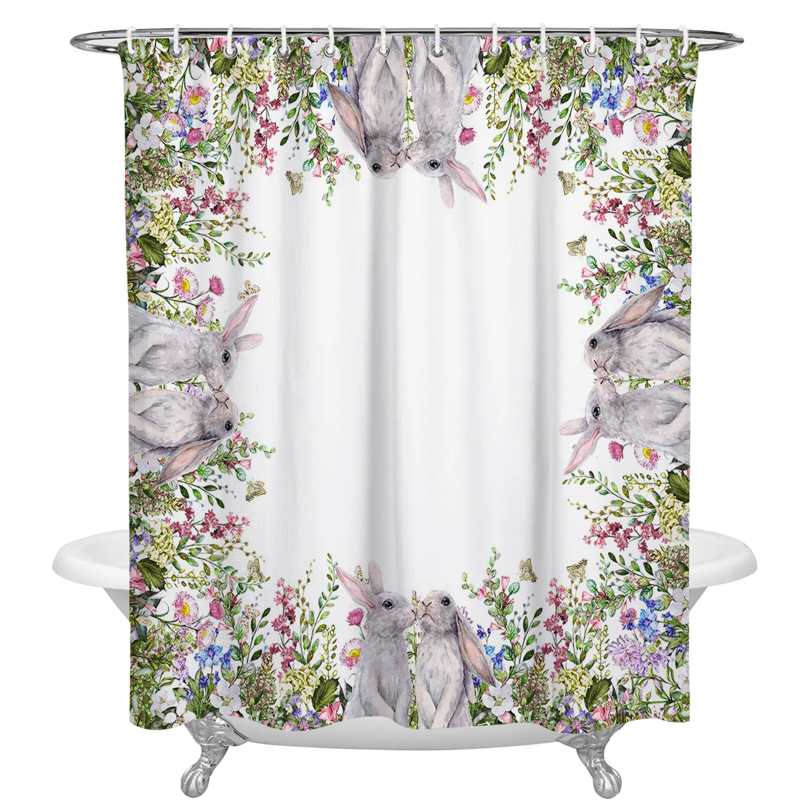 

Easter Watercolor Plants Bunny Shower Curtains Waterproof Polyester Bath Shower Curtain Bathroom Curtain Decor