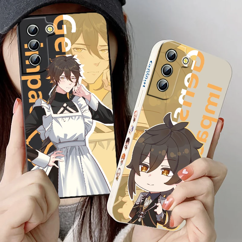 

Genshin Impact Klee ZHONGLI Samsung Cover For Galaxy S23 S22 S21 S20 Pro FE Note 20 Plus Ultra Liquid Left Rope Phone Case