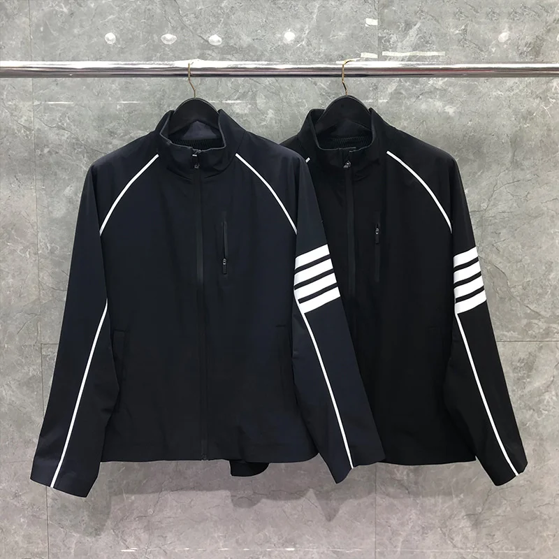 

TB 2023 Fashion THOM Brand Jacket Men Casual Suit Loose Men's Cardigan Clothing Spring Autumn Striped Zipper Black Coat