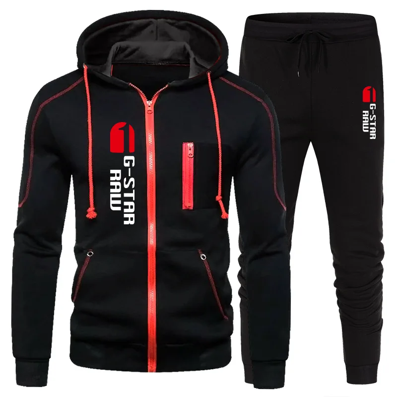 

2023 New Men's Spring and Autumn Print Label Set Sports Casual Set Zipper Cardigan Hooded Set Sweatshirt Set Hoodies Suit S-3XL