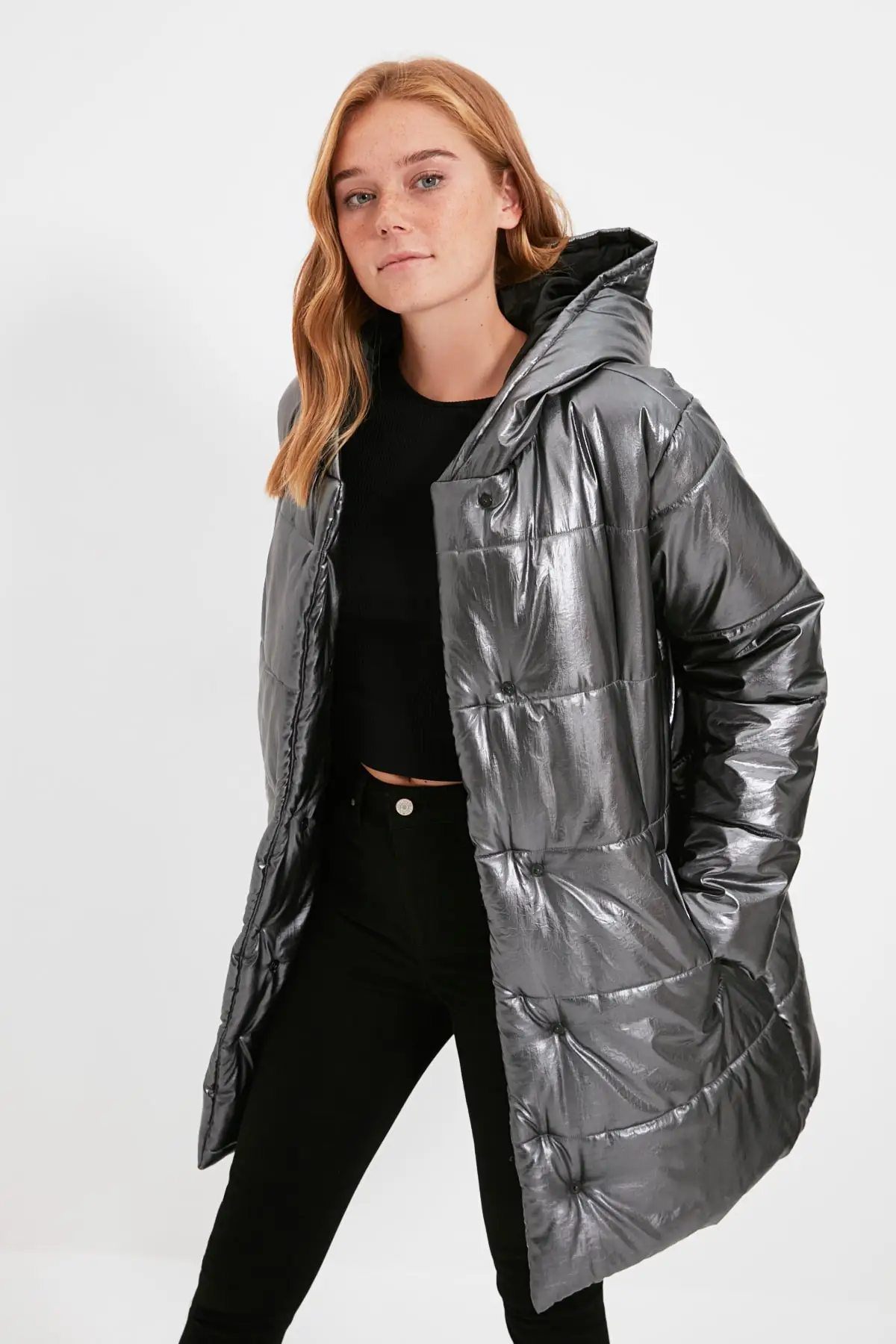 

Trendyol Hooded Studs Kapamalı Inflatable Coat TWOAW22MO0007