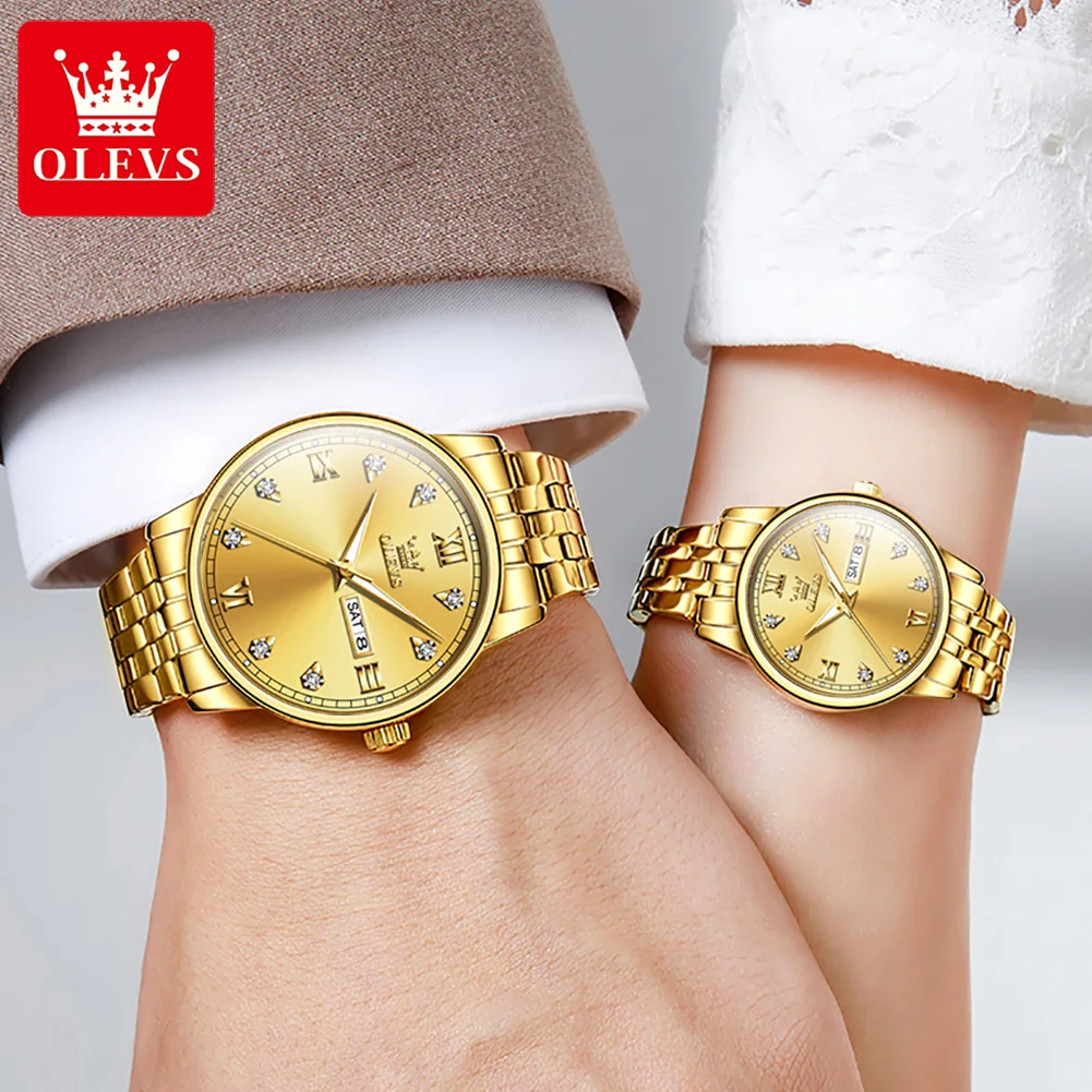 Olevs Simple Couple Watches for Lovers Waterproof Stainless Steel Sets of Watches for Him and for Her Relogio Feminino