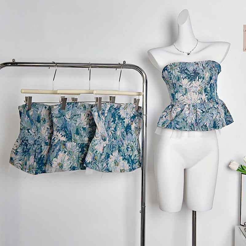 

Новые женские топы-трубы с цветочным принтом, высококачественное бюстье, элегантное бюстье на молнии