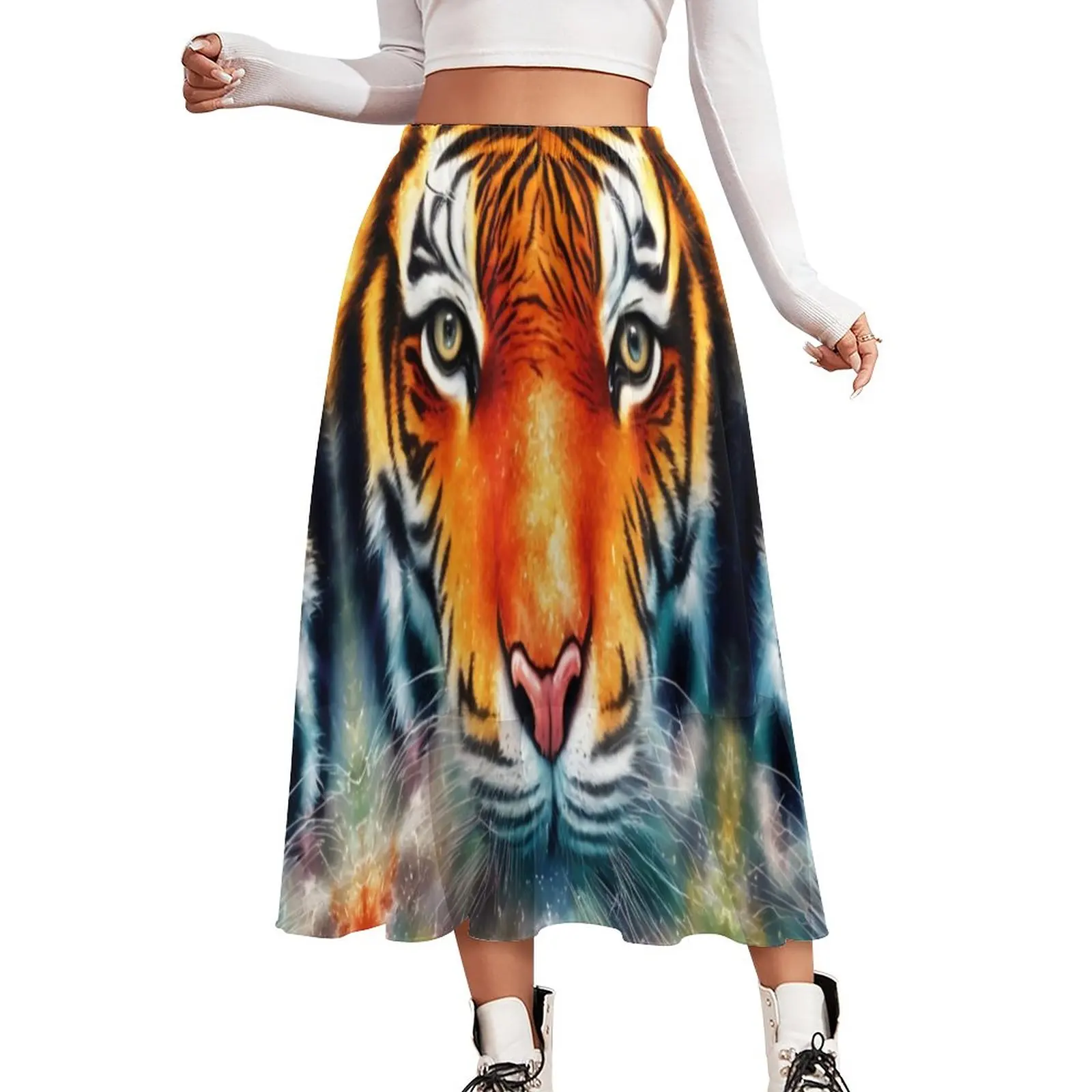 

Tiger With Ice And Snow Skirt Animal Street Fashion Casual Skirts Cute Boho Skirt Female Graphic Oversized Clothes