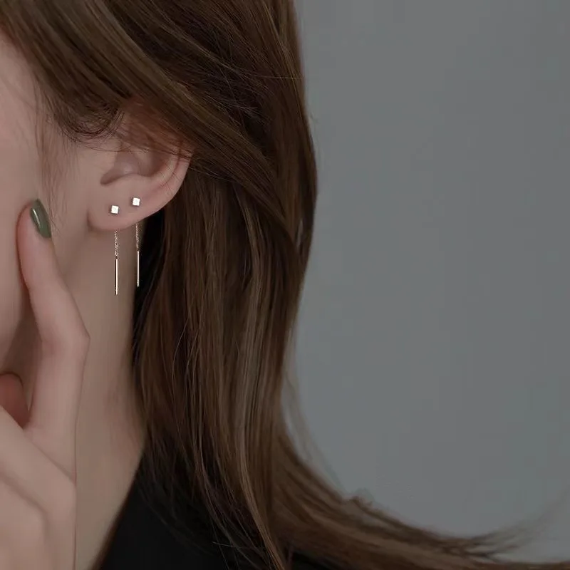 

Women's Hanging Ear Study Fairy Style Eardrops Small Square Korean Style Trendy Earrings New Elegant Long Lady Gift Jewelry