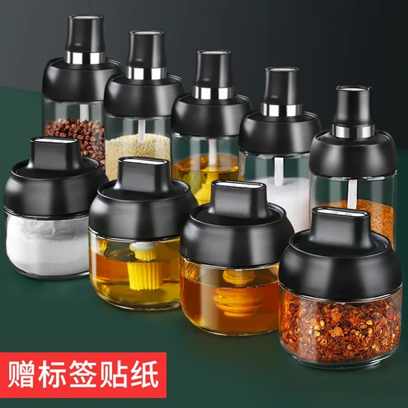 

Moisture Proof BBQ Spice Jar Glass Creative Seasoning Salt Pepper Sugar Bowl Jar Spice Rack Shelf Kitchen Organizer