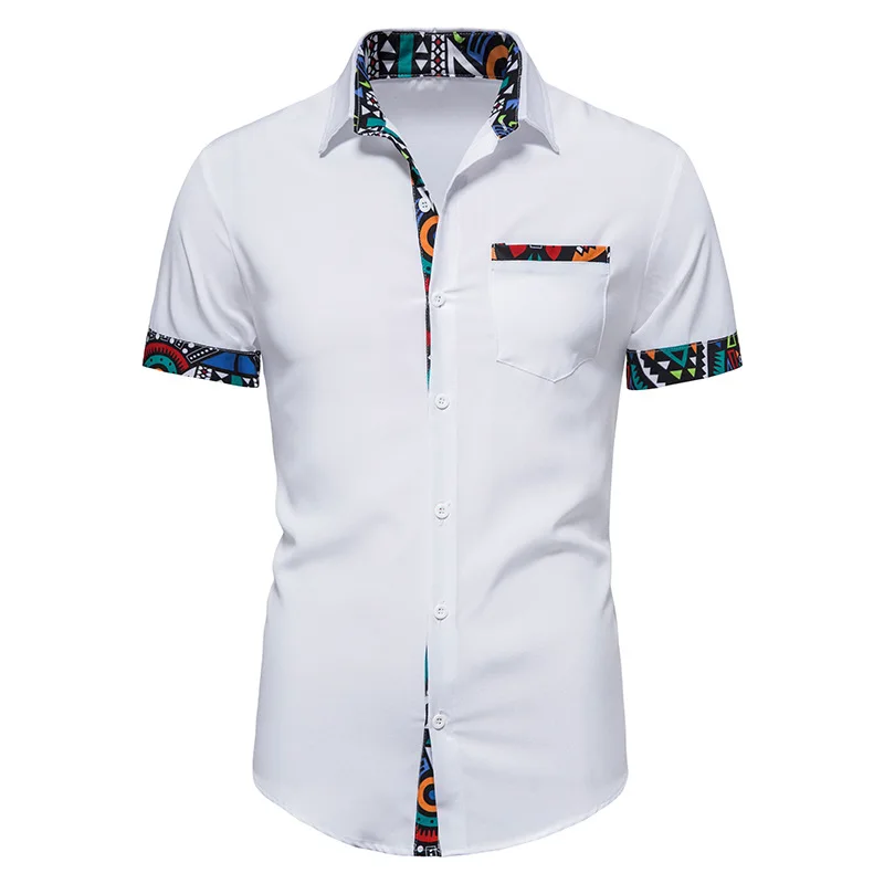

2022 New Men's Shirts Men's African Print Patchwork Design Short Sleeve Button Shirts Traditional Shirts for Business T Shirts