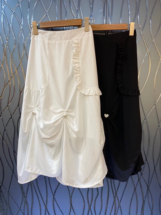 

2022 new women fashion elastic waist irregular fungus edge stitching wrinkled kink all-match skirt 505