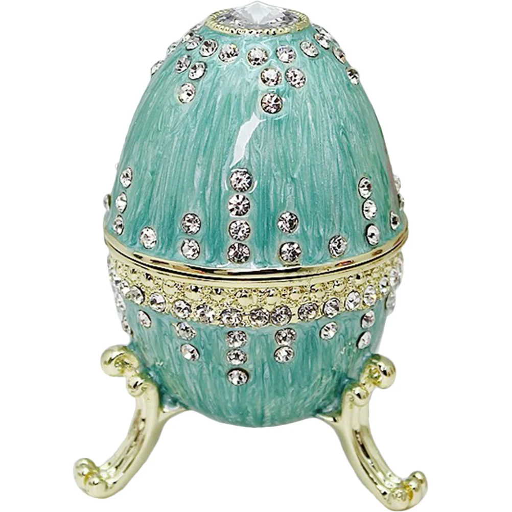 

Box Jewelry Egg Decor Trinket Vintage Case Alloy Rhinestone Dresser Ring Desk Figurine Enameled Vanity Accessories Jewel