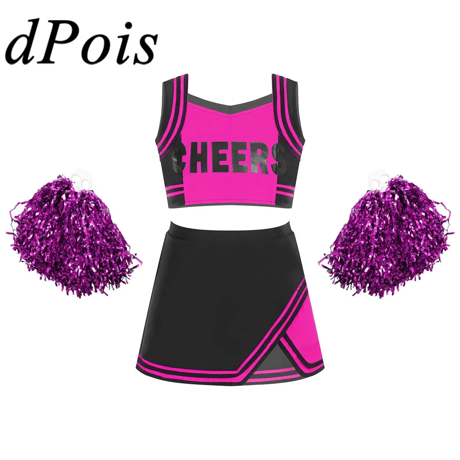 

Kids Girls Cosplay Cheerleader Costumes Cheerleading Uniforms Dancewear Crop Top + Skirt Flower Ball Set for Dancing Competition