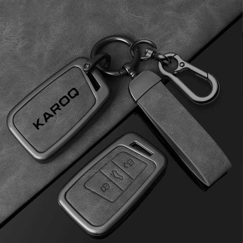 Кожаный чехол для автомобильного ключа из сплава, держатель для Skoda Karoq, индивидуальный логотип, защитная крышка для ключей, металлический корпус, брелок, аксессуары (art.: 3920ccdd617ba) - 3920ccdd617ba