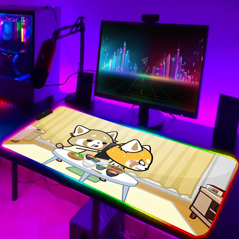 Игровой коврик для мыши Aggretsuko с Rgb подсветкой и проводной клавиатурой