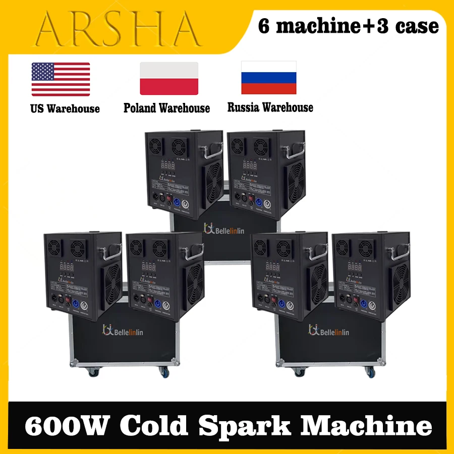 

No Tax 6Pcs 600w Cold Spark Machine With Flight Case DMX Firework Machine DJ Remote Cold Fireworks Fountain Stage Spark Machine