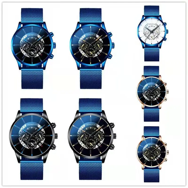 Часы наручные мужские кварцевые с календарём люксовые модные деловые синим