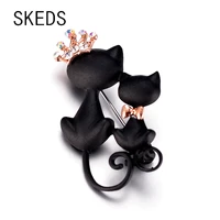 skeds fashion enamel crown black cat matte brooch jewelry for women kids cute animal brooches pins student bag lapel pin badges