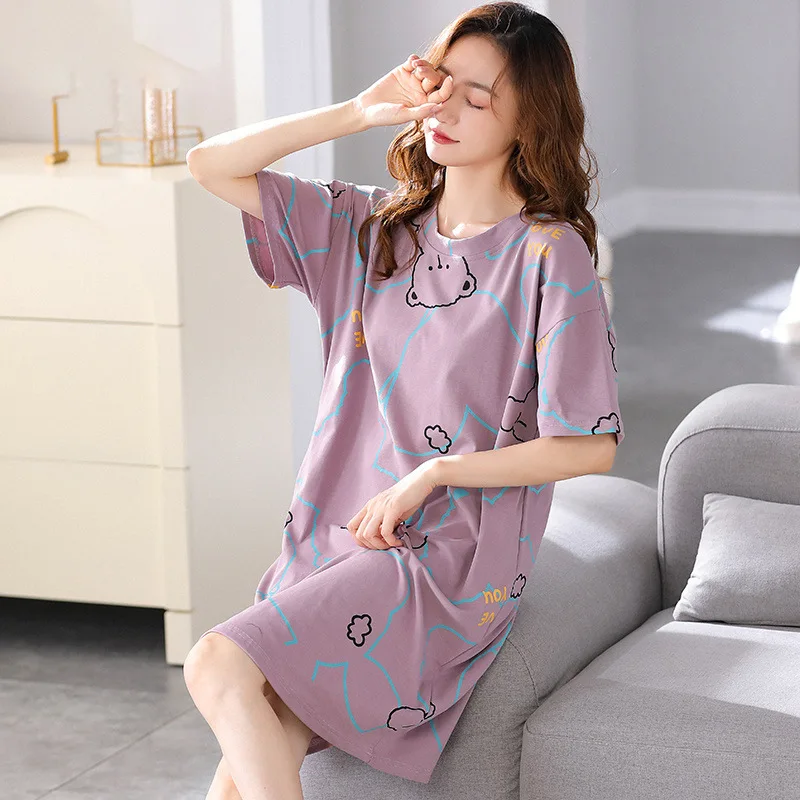 2023 New Pajamas for Women's Summer Mid-length Nightgowns Home Service Casual Comfortable and Breathable Large Size Sleepwear