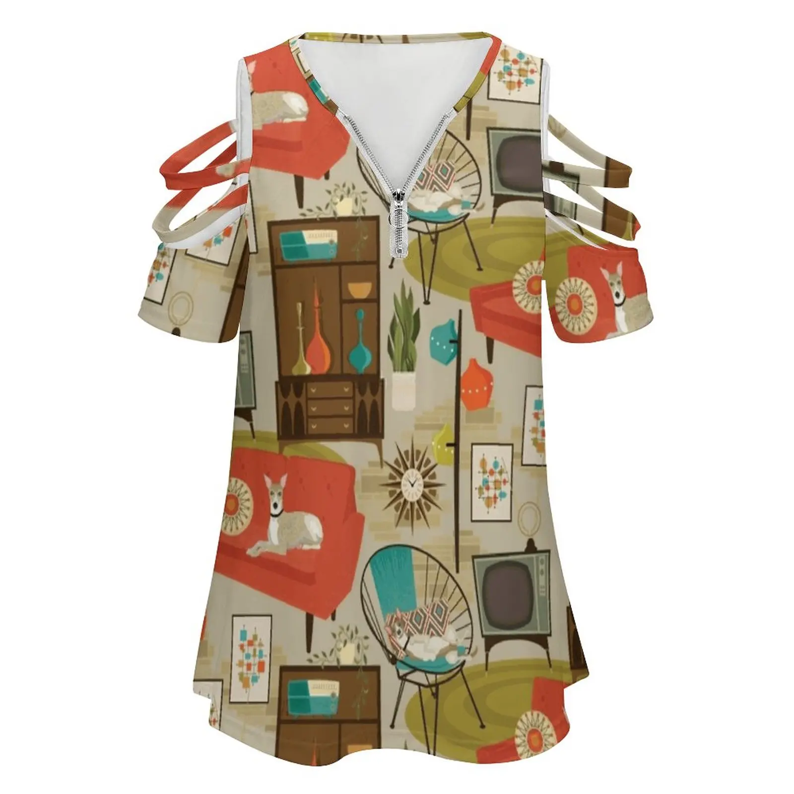 Женская футболка Rec Room Madness летняя модная с цветочным принтом и v-образным вырезом