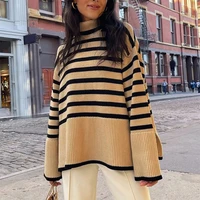 cashmere turtleneck sweater fall winter women casual long sleeve striped patchwork jumpers ladies knitted sweaters tops pullover