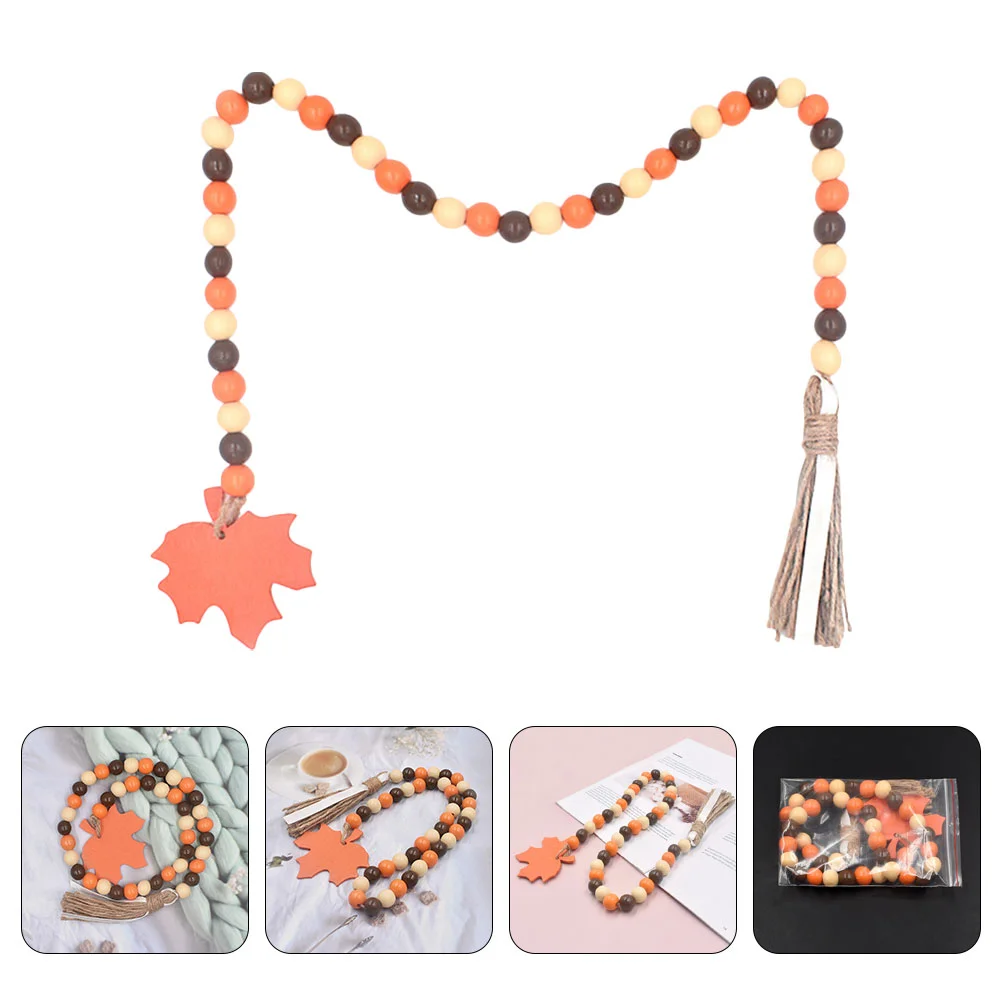 

Twine Tassel Beads Maple Leaf Pendant Garland Boho Bohemia Beaded Wood Hanging Ornament Wall Adornment Trays Decorative